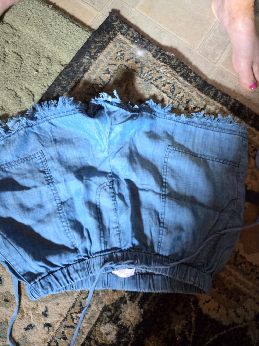 Pink Lily Light Blue Denim-Look Elastic Waist Shorts